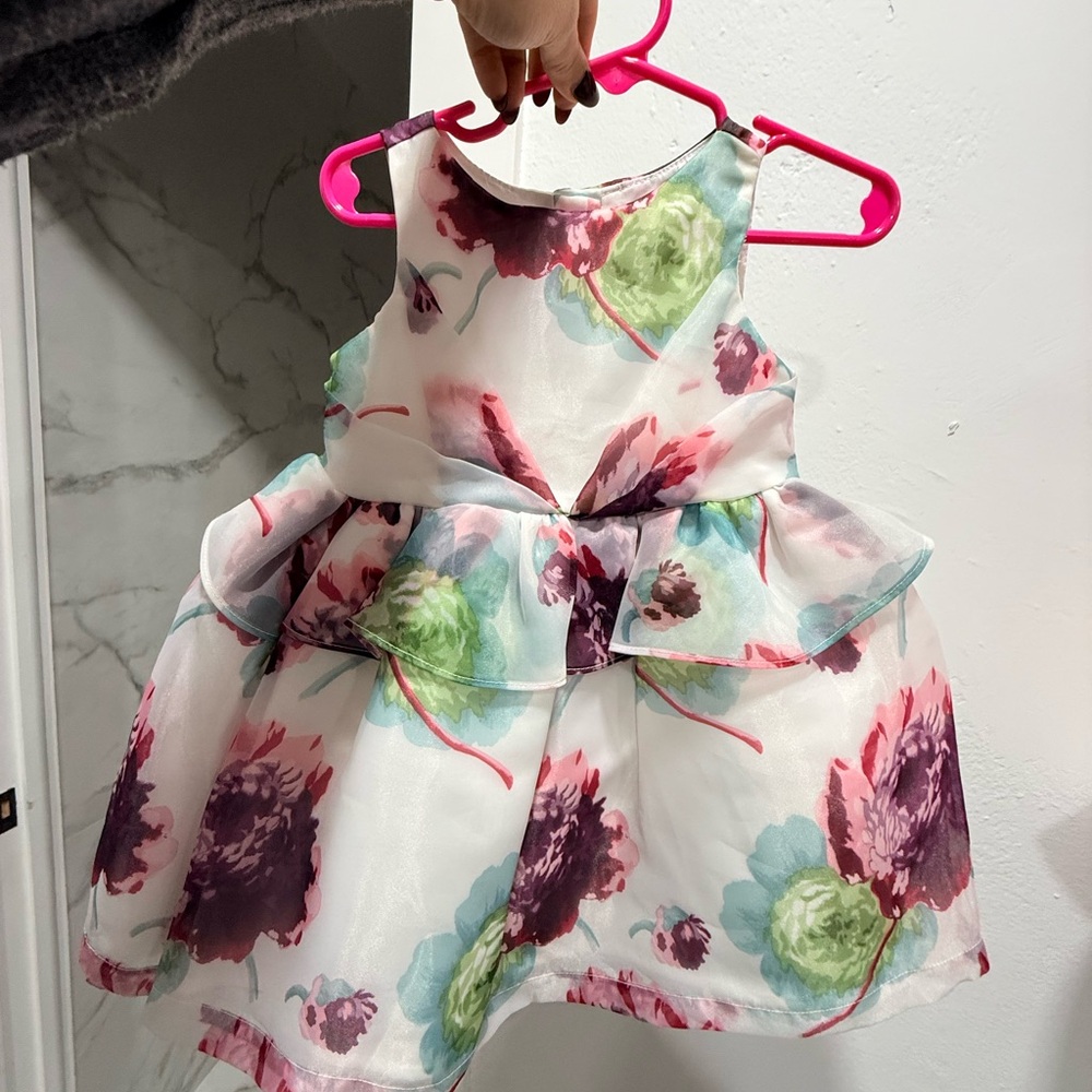 Janie and Jack Floral Kids Dress - White, Pink, Green
